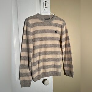Express Men’s S Gray and Cream Striped Crewneck Sweater